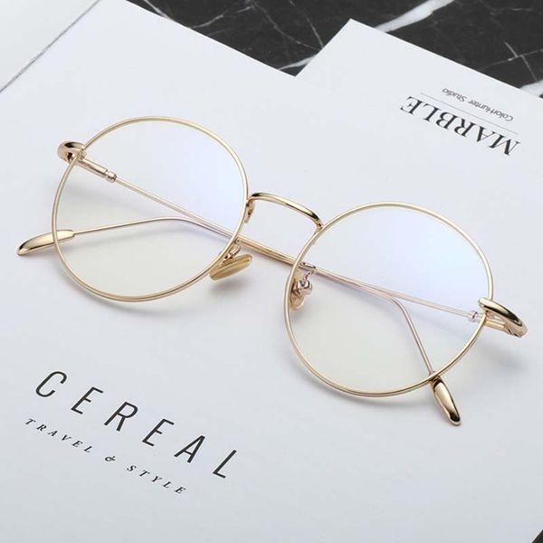 Lüks-Zick Marka Moda Unisex Metal Çerçeve Gözlükler Retro Yuvarlak Daire Orijinal Temizle Lens Erkek Kadın Gözlük