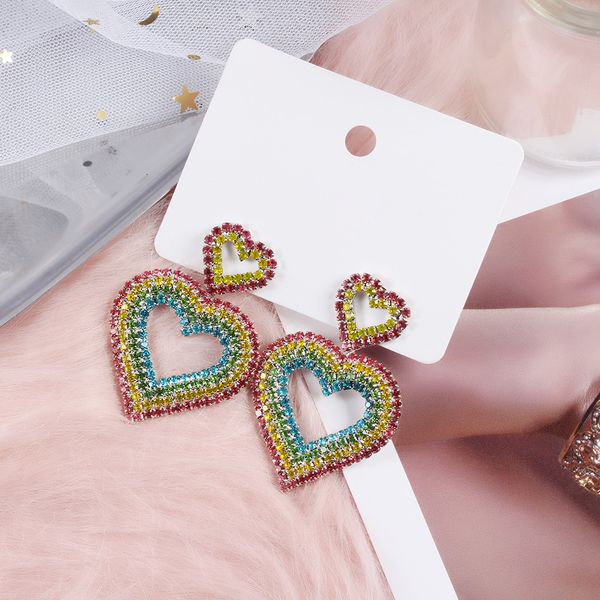 

colorful zirconium double heart stud earrings women fashion exaggerated full love diamond luxury designer earrings jewelry, Golden