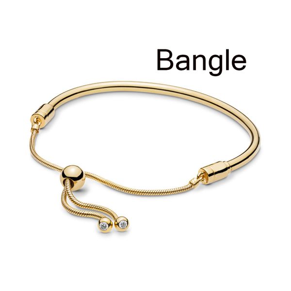 

new 100% 925 sterling silver 567953cz shine moments sliding bangle fit diy charm women original fashion jewelry gift, Golden;silver