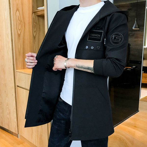 

верхняя одежда мужская куртка средней длины пальто повседневная мужская ветровка корейский fit спорт осень 2019 мода новая, Tan;black