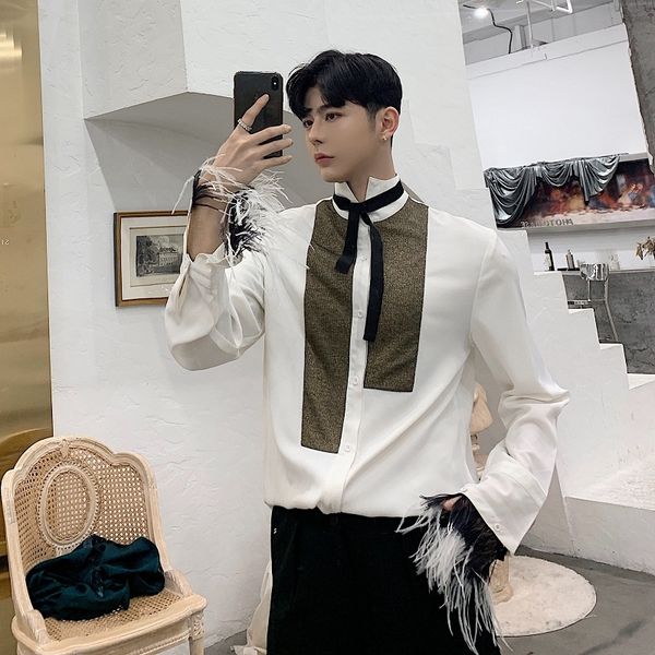 

baroque design shirt man long sleeve tie shirt 2019 spring new camisa masculina white chemise homme loose mens, White;black