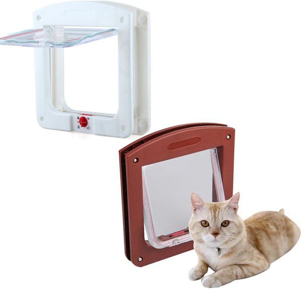 

creative frame 4 way locking lockable magnetic pet cat small dog flap door cat supplies white brown