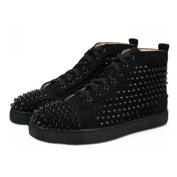 

designer shoes brand studded spikes flats shoes red bottoms shoes luxury mens womens party lovers genuine leather sneakers size 36-46 a13, Black