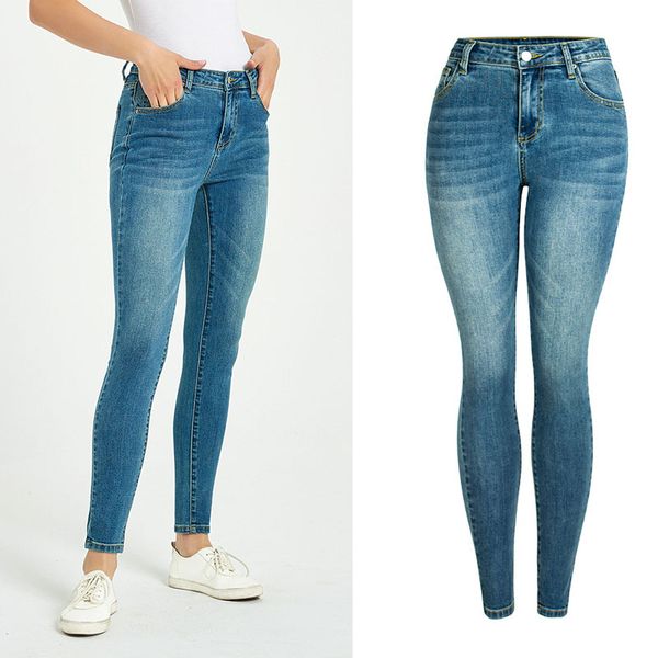 

female vintage stretch skinny jeans 2020 summer spring women's jeans for women clothing femme denim pencil pants casual trousers, Blue