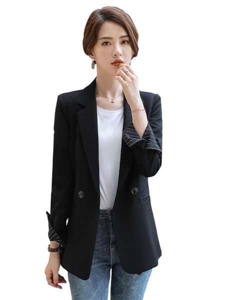

blazer femme long-sleeved jacket korean version mid-length business classic solid black jacket coat woman yr-k0010, White;black