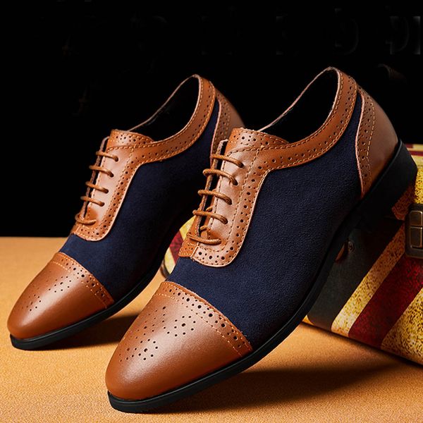 

men's casual large size shoes leather stitched suede breathable british style men's shoes business british style, Black