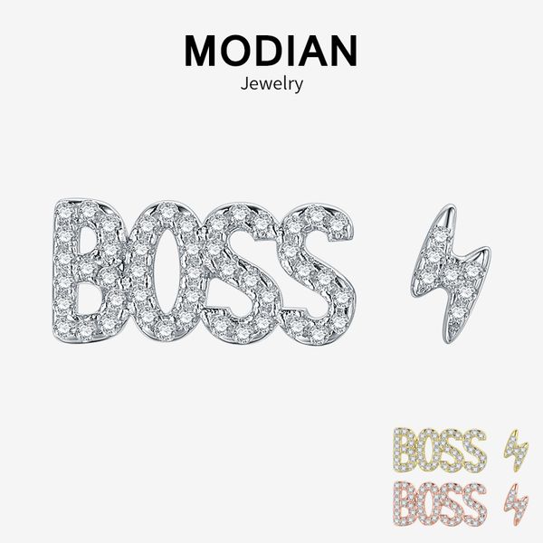 

modian new 925 sterling silver gold & rose color letter ightning stud earrings ins fashion style for women jewelry, Golden;silver