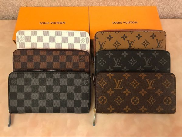 

wholesale 6 colors fashion single zipper men women leather wallet lady ladies long purse with orange box 60017