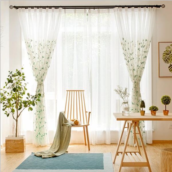 

sheer curtains summer fresh rural embroidery shading window gauze curtain finished product customization embroidered leaf screen