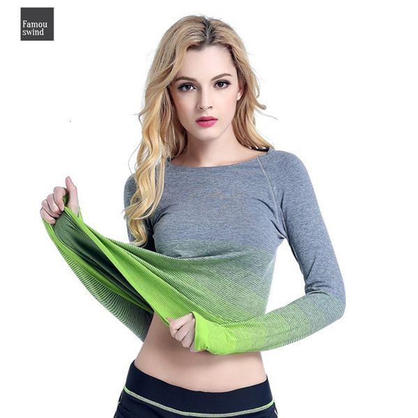 

женщины t рубашки gradient tops casual dry быстрый абсорбент t рубашка с длинным рукавом тройники crew neck цвета перевозка груза падения, White
