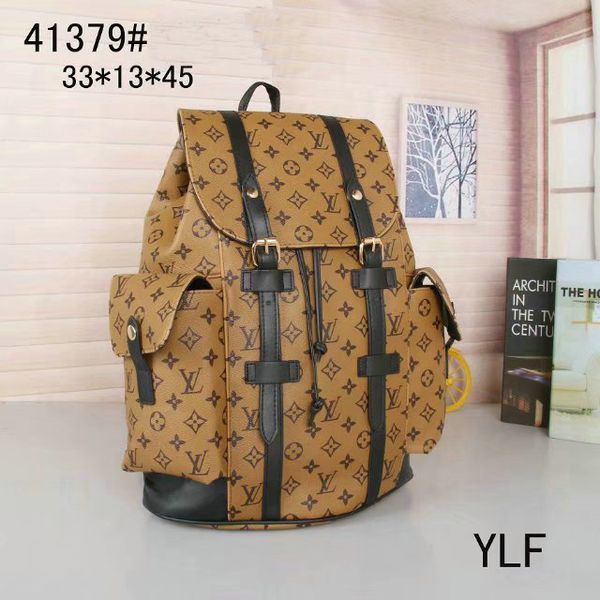 

2019 new high quality men and women backpack fashion luxury L brand leather backpack women's printed leather backpack V007