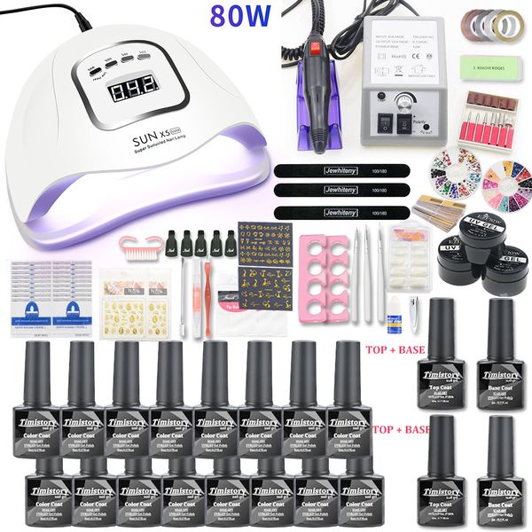 

16pcs nail gel polish set kit 80w uv led lamp manicure set nail art salon for manicure tools with drill machine