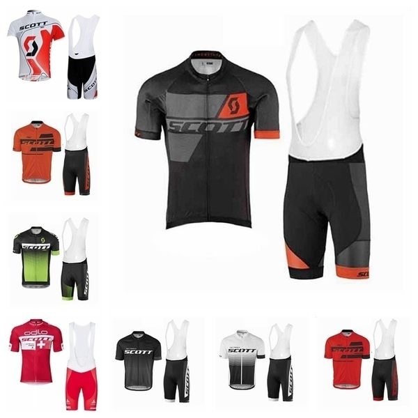 

scott team cycling short sleeve jersey bib shorts set set quick-drying bicycle clothing men s breathable outdoor sports 52725, Black;red