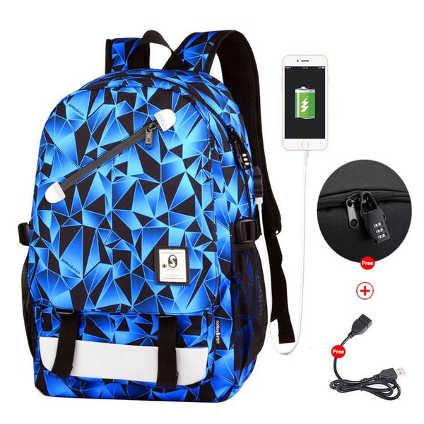 

luminous anti-theft backpack noctilucent school bags college daypack usb chargeing port lapbag for boys girls men women