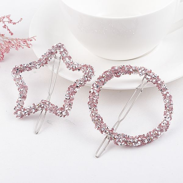 

1 pcs 2019 new fashion crystal rhinestones hairpin star triangle round shape women hair clips barrettes hair styling accessories, Golden;white