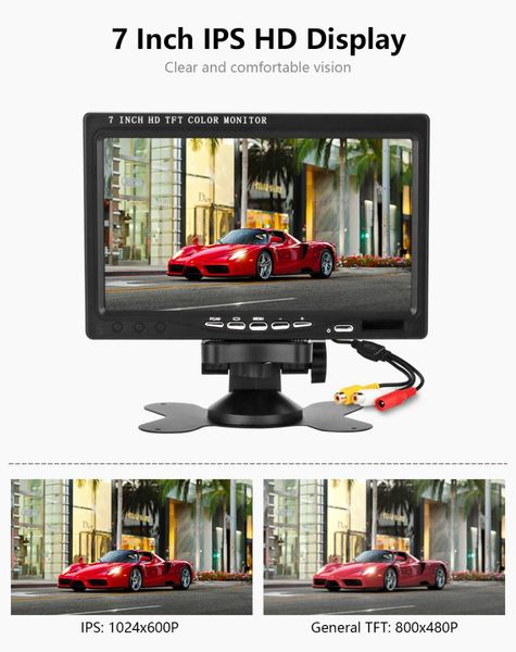 

7'' ips hd car monitor parking monitoring remote operating two video inputs 12-24v reverse image reversing camera parking system