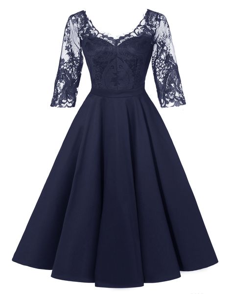 

lace v-neck dress 2019 new winter exclusive, Black;gray