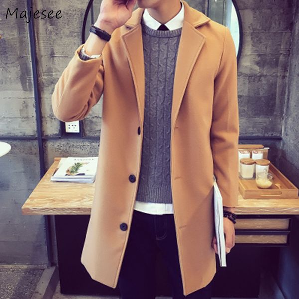 

wool men slim long solid simple all-match soft woolen korean style large size daily blends mens trendy pockets leisure blends, Black