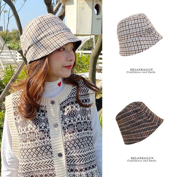 

autumn and winter japanese-style corduroy double-sided wear bucket hat niche bucket hat female spring and autumn korean version of the influ, Blue;gray