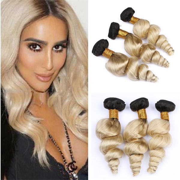 2 Tone 1b 613 Blonde Ombre Virgin Hair Weave Bundles Loose Wave