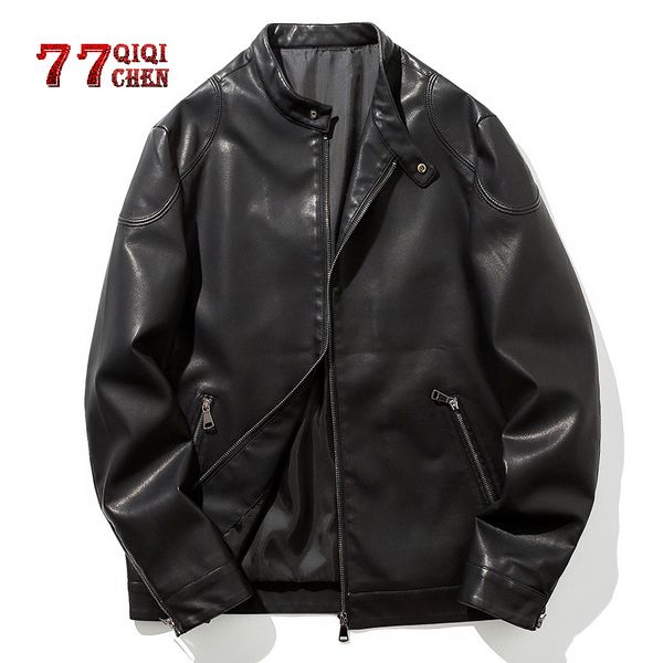 

мотоцикл кожа pu куртка мужчины твердые стенд воротник outwear 2019 новая весна осень pu кожа пальто jaqueta de couro размер m-3xl, Black