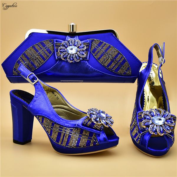 

dress shoes fashion royal blue with rhinestones african high heel and evening handbag set for lady 888-4 , height 10cm, Black