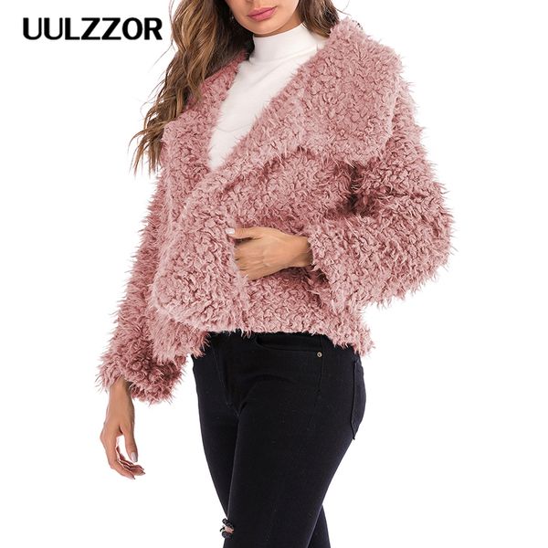 

uulzzor fashion fur coat women faux fur coat ladies warm wool jackets winter parka outerwear faux jackets 2019, Black