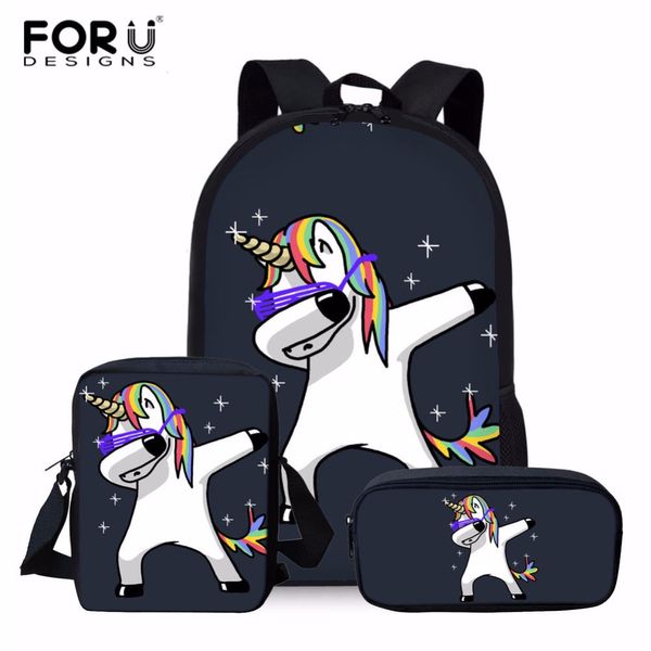

forudesigns 3pcs/set unicorn school bag set for kids boys girls school backpacks shoulder bagpack children bookbag satchel