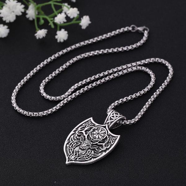 

skyrim viking deer sekira amulet pendant necklace men nordic talisman pagan aegishjalmur compass chain necklaces jewelry gift, Silver