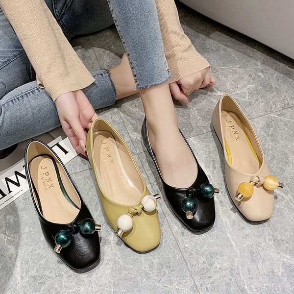 

shoes woman flats soft women's moccasins all-match casual female sneakers square toe shallow mouth dress comfortable new, Black