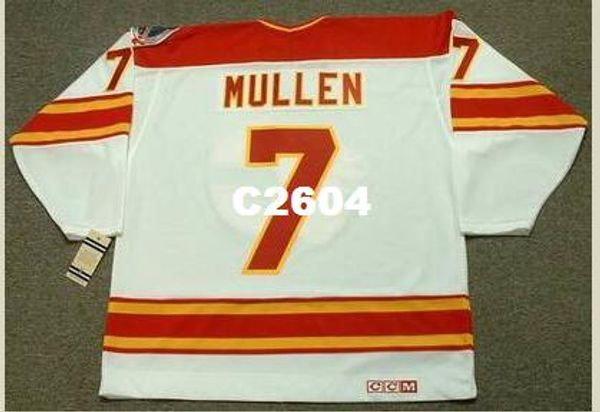 

mens #7 joe mullen calgary flames 1989 ccm vintage retro away hockey jersey or custom any name or number retro jersey, Black;red