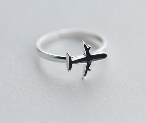 

925-sterling-silver real. black enamel aircraft airplane plane ring jewelry adjustable gtlj1175, Golden;silver