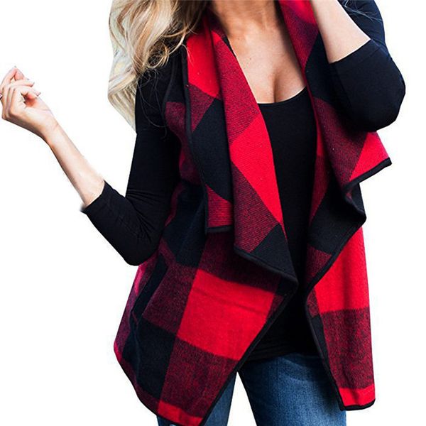 

women's sleeveless jacket womens vest plaid sleeveless lapel open front cardigan sherpa jacket pockets women's autumn jacket, Black;white