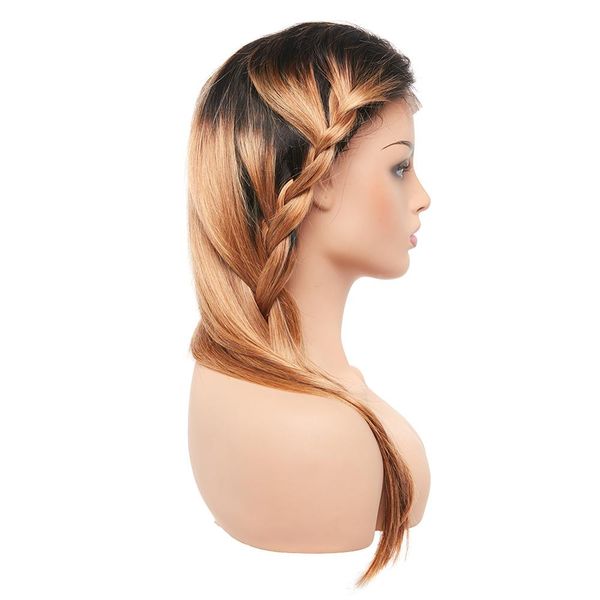 

черный длинный бразильский половина прямые человеческие волосы t1b 27 светло-коричневый цвет кружева перед парик, Black