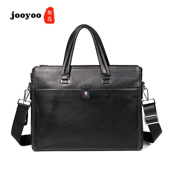 

new cow leather large capacity men's briefcase hgih-end shoulder bags horizontal square business crossbody packs jooyoo