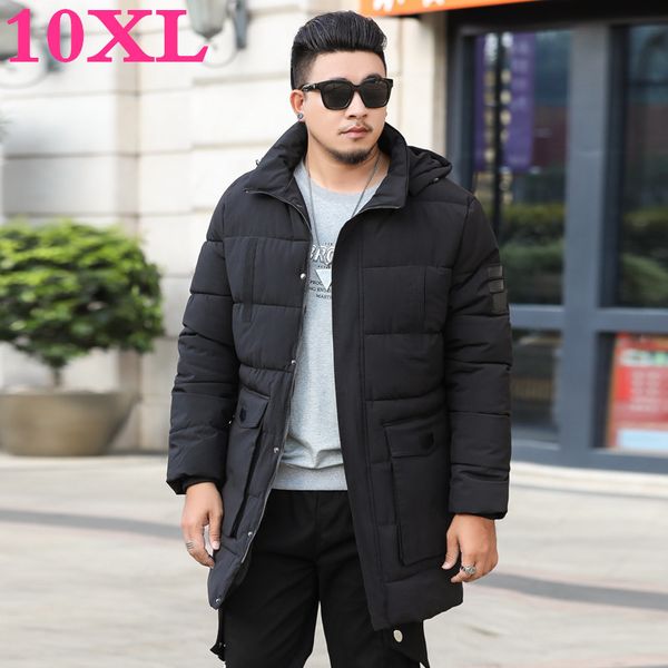 

men's down & parkas plus size 10xl 9xl 8xl parka for men winter hooded jacket long solid color coat youth clothing, Black