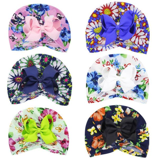 

2020 new floral bows newborn hats baby hat cute infant hats toddler caps girls hats girls cap baby accessories, Slivery;white