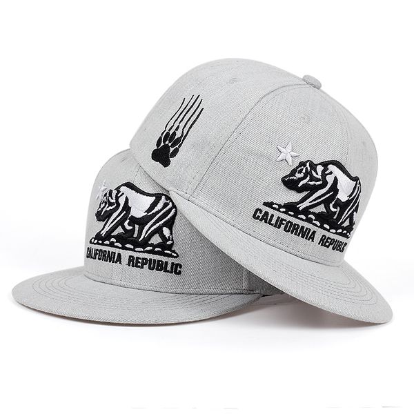 

2019 california republic embroidered baseball cap fashion flat snapback caps outdoor shade hip hop hats men women universal hat, Blue;gray