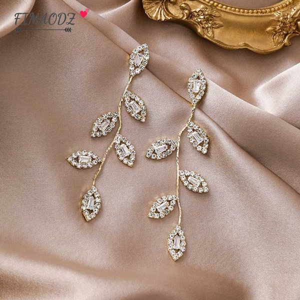 

fimaodz exaggerated leaf earrings crystal fashion silver tassel drop earrings for women boho jewelry
