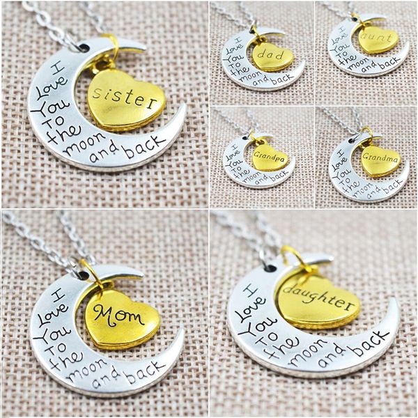 

I love you to the Moon and Back Heart Pendant chain necklace For daughter Sister Dad Mom Aunt Grandpa Grandma family Jewelry Gift