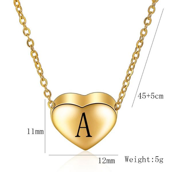 

titanium stainless steel heart pendant choker necklace gold color a-z 26 letters alphabets initials charm necklace ins style, Silver