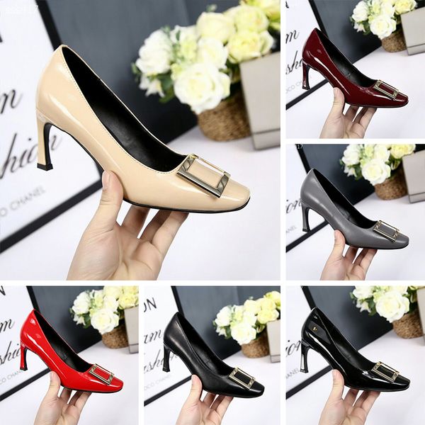 

2020 new women leather stud sandals summer high heels simple shoes ladies party wedding shoes shoes 7cm 6 color with box size35-40
