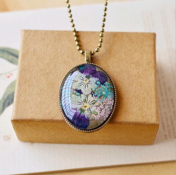 

fomalhaut hand-painted pansy flowers time gem necklace long strip pendant necklaces women jewelry sx-94, Silver