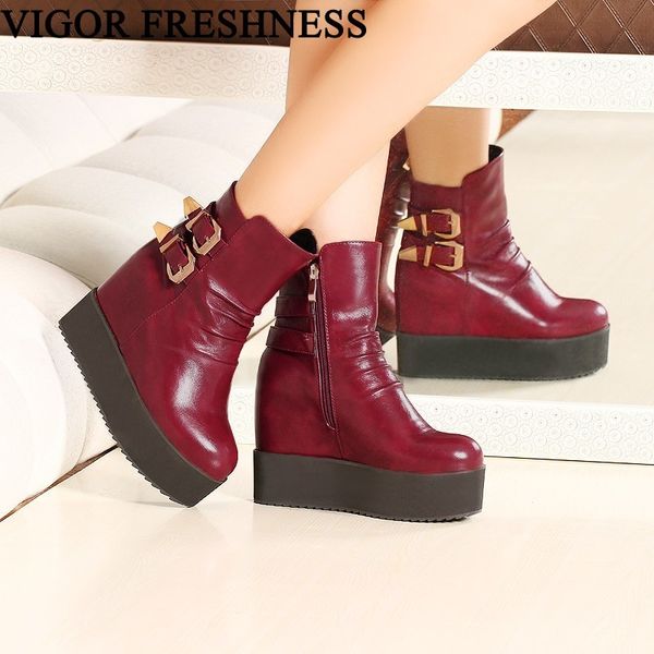 

vigor freshness women ankle boots winter shoes woman platform boots height increasing shoes autumn high heels 11cm my89, Black