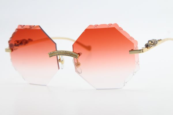 

горячие 4189706 rimless леопарды набор камней солнцезащитные очки высокого качества унисекс очки с коробкой алмазов резные на открытом возду, White;black