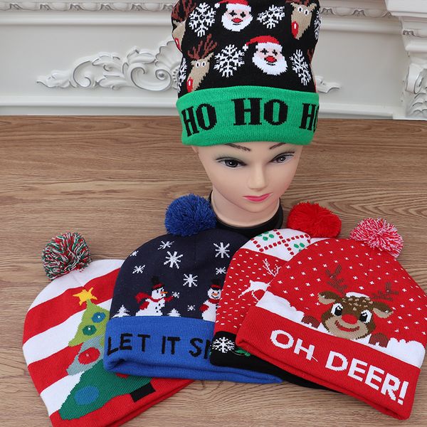 

led christmas knitted hat xmas light-up beanies hats outdoor light pompon ball ski cap for santa snowman reindeer christmas tree wx9-1650