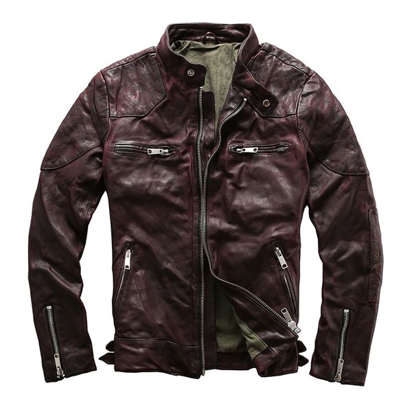 

read description asian size men's suede leather outwear mens leather coat sheep vintage rider jacket, Black