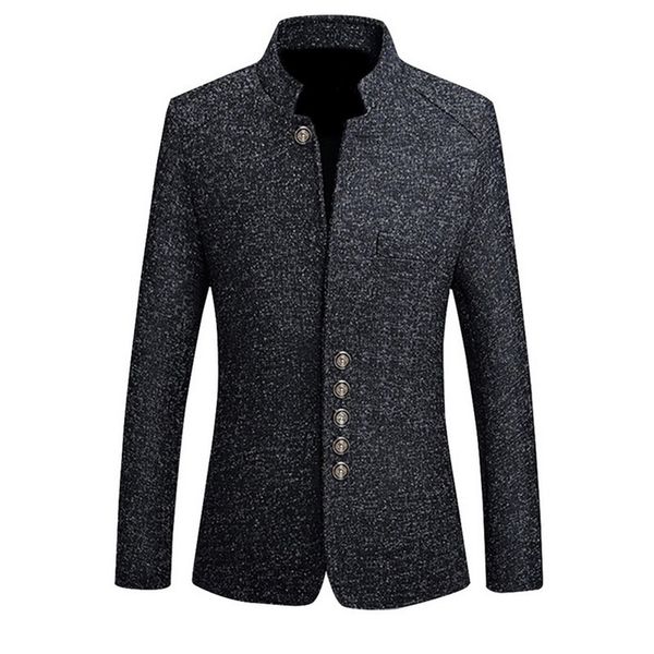 

mjartoria mens vintage blazer coats chinese style business dress blazers casual stand collar jackets male slim fit suit jacket, White;black