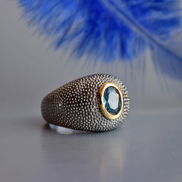 

fashion-punk gun black ring for women copper jewelry oval blue crsytal lady wide rings 2 tone jewellery, Golden;silver