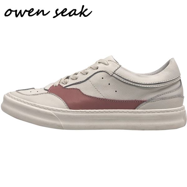 

owen seak men casual shoes trainers genuine leather lace up sneakers spring boots flat white shoes, Black